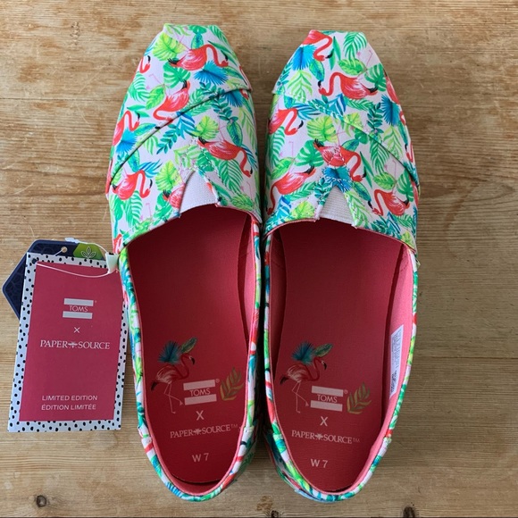 TOMS SZ 7 New Paper Source Alpargata Shoes Flamingo Tropical - Picture 2 of 12